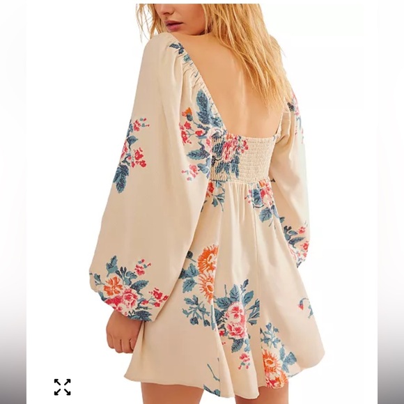 FRE PEOPLE FRANCESCA FLORAL LONG SLEEVE MINI DRESS SMALL - Picture 4 of 9